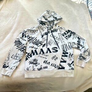 Simply Vera Vera Wang Womens Hoodie Pullover White with Black Logos, size Large